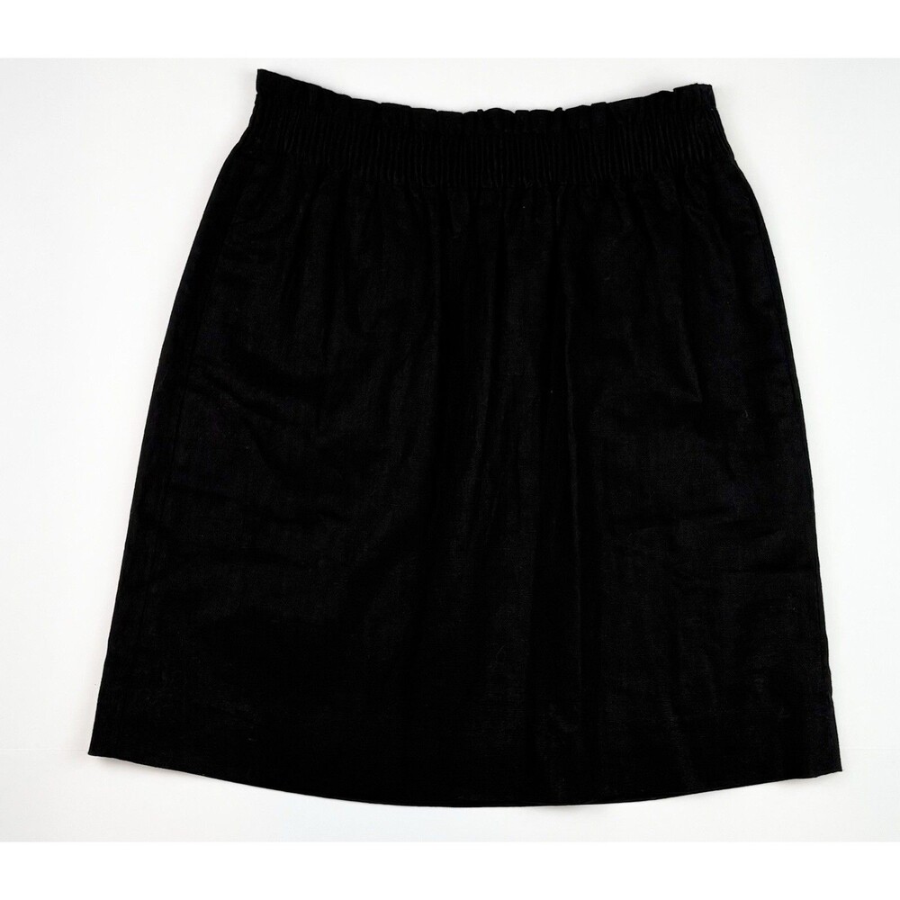 J. Crew Skirt Black Linen Blend Knee Length Elastic Waistband, Size 0, XS NEW